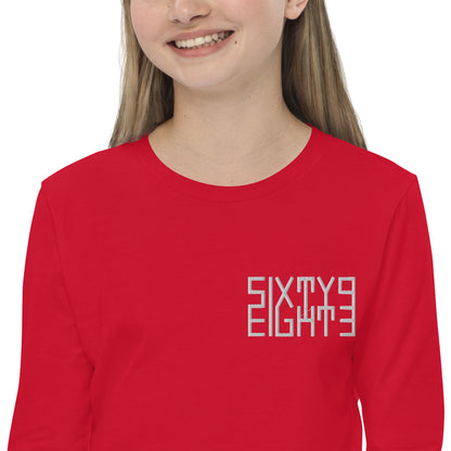 Sixty Eight 93 Logo White Embroidered Youth Long Sleeve Tee