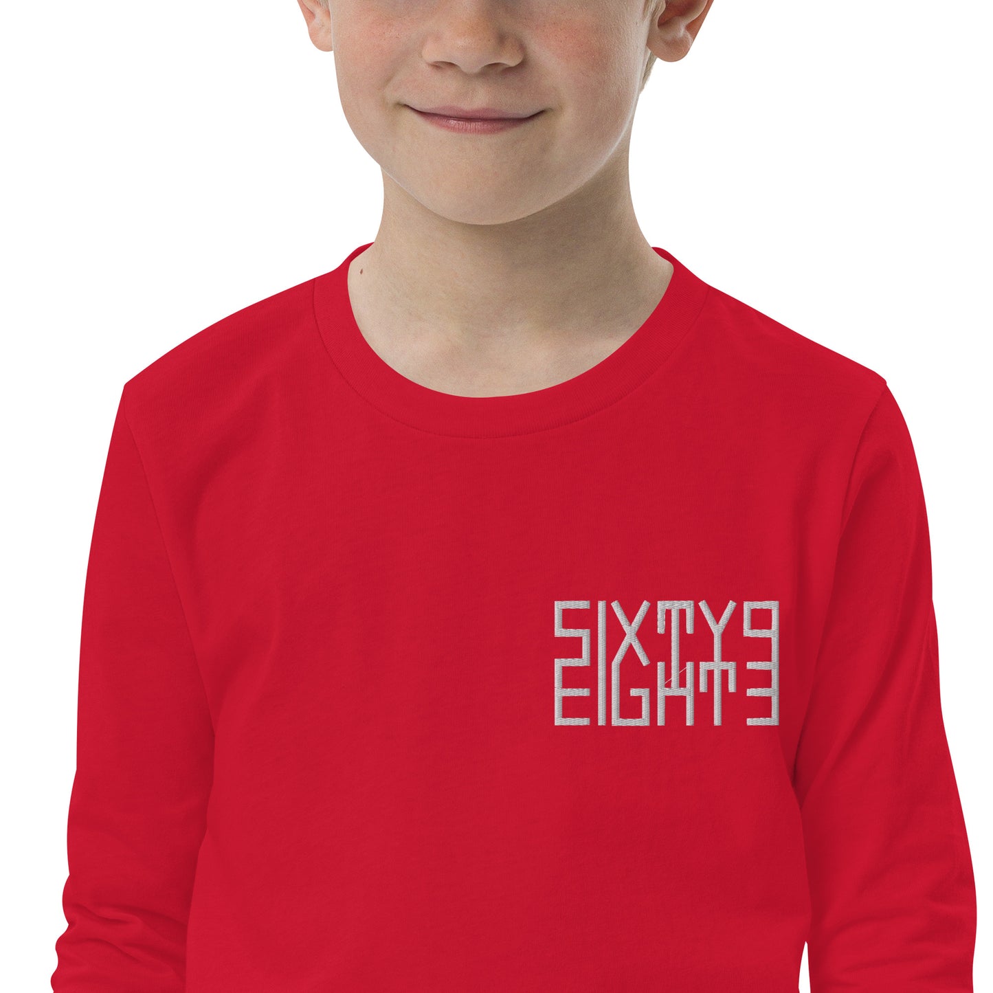 Sixty Eight 93 Logo White Embroidered Youth Long Sleeve Tee