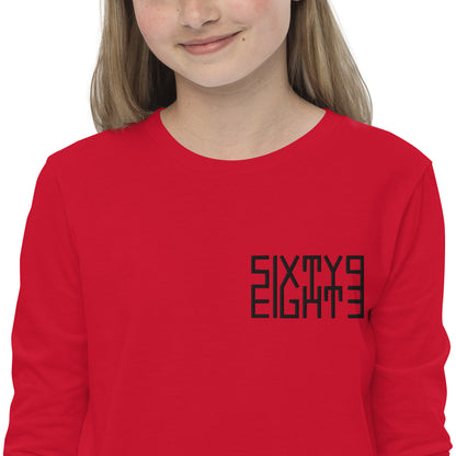 Sixty Eight 93 Logo Black Embroidered Youth Long Sleeve Tee